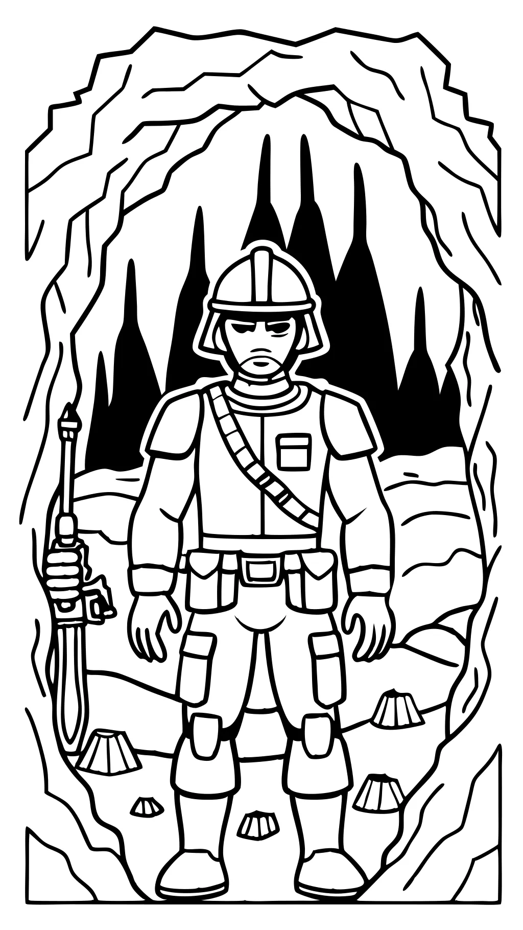 soldat à l’intérieur de la grotte coloriage pdf gratuit